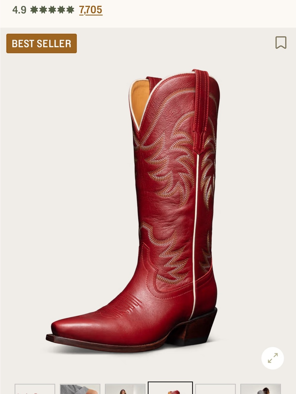 Tecovas The Annie Scarlet Cowhide Women's Red Embroidered Leather Cowgirl Boots - Picture 4 of 16